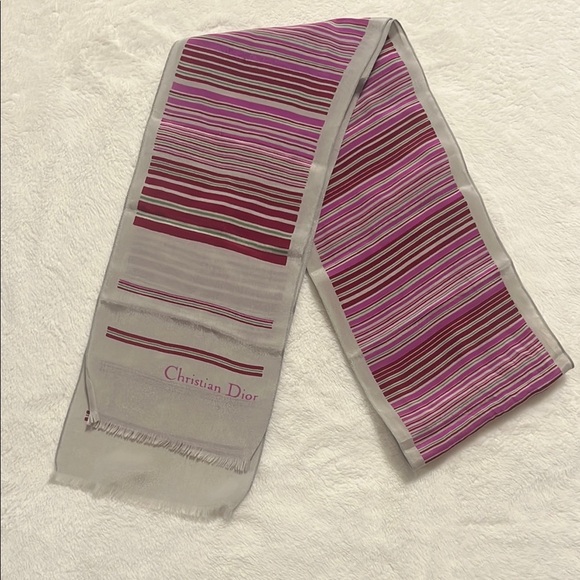 Dior Striped Pink and Gray Scarf - Picture 1 of 5